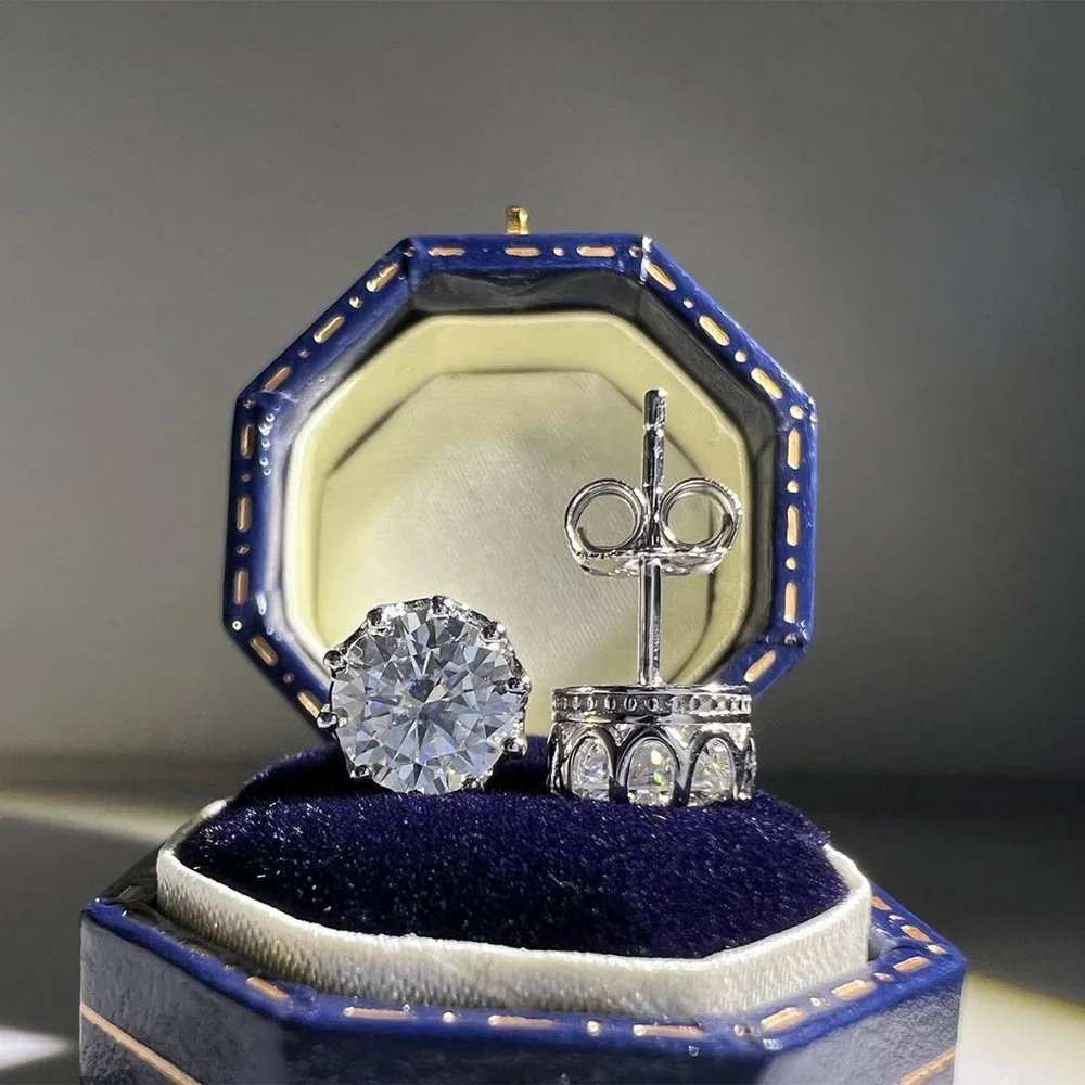 Certified 2ct. t.w. Moissanite Diamond Crown Stud Earrings NEW